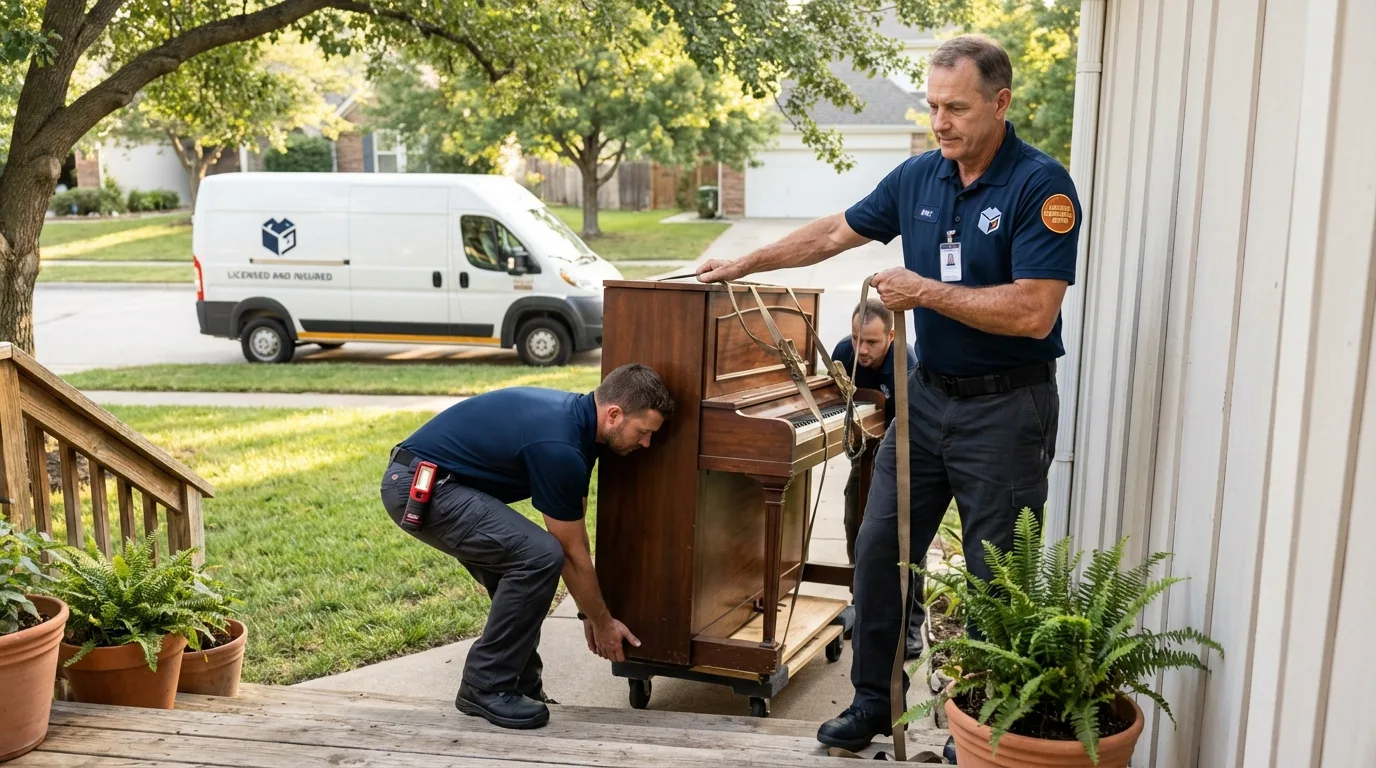 Licensed piano movers securing grand piano in Eatonton, GA